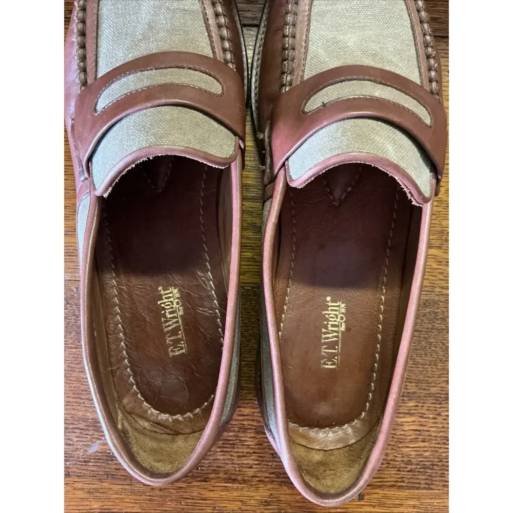 VTG E.T. Wright Handsewn Two Toned Penny Loafers Sz 8.5 B Brown Leather Italy